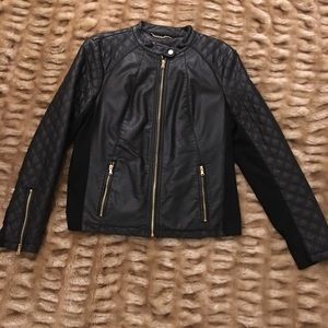 Black Faux Leather Moto Jacket by INC Size XL